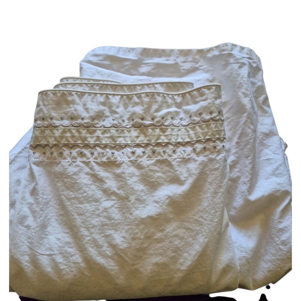 Pottery Barn Monique Lhuillier Embroidered Cotton Percale Sheets Sz Queen